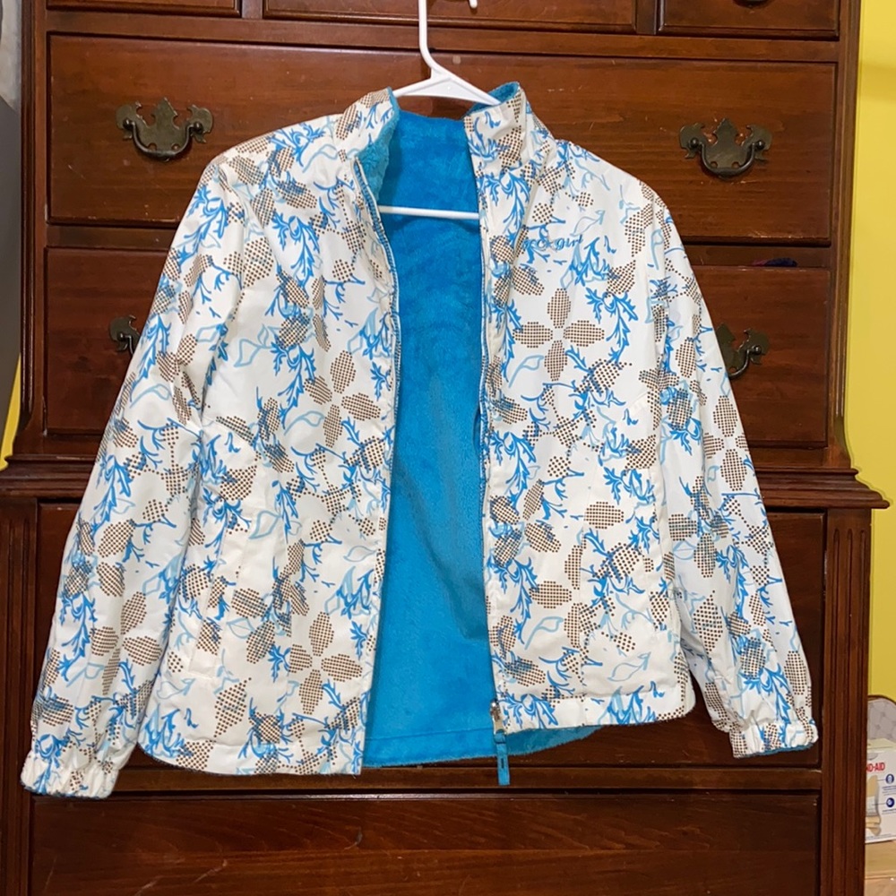 fc girl reversible white and blue snow boarding/skiing jacket